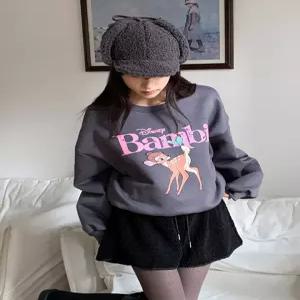 [하젤]나비밤비 루즈핏 프린팅 기모 맨투맨_W4324