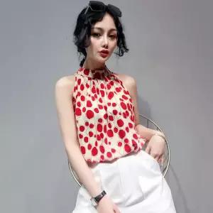 땡땡이 민소매 블라우스 탑 쉬폰 셔츠 여성 플라워