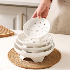 도자기 채반 가정용 야채 그릇 배수 만두 채망 세척볼 타공 찜기 바구니 접시