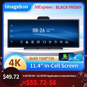 Imagebon H70 Pro, 11.4 인치, 4K QLED 차량용 DVR 무선 카플레이 및 안드로이드 자동 ADAS 대시 캠, 와이파이 AUX GPS 네비게이션, 루프 녹화