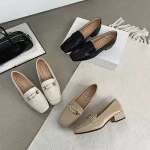 여성 3컬러 스퀘어토 데일리 쿠션 로퍼힐 미들힐 구두