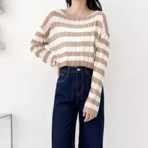 패턴 스트라이프 가을 상의 라 긴팔 데일리 러블리 엠로트 단가라 가디건 여름 부드러