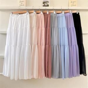 여자 러블리 파스텔 쉬폰 캉캉 A라인 롱스커트