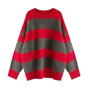 로로스키니 라운드 배색 니트 여성 세미오버 핏 RB0108