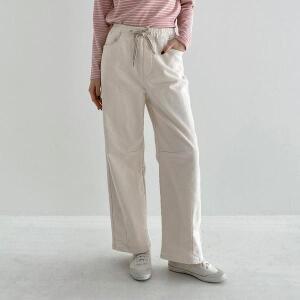 [기타]허리끈 두툼한 겨울면바지 스판 딥그린 크림팬츠