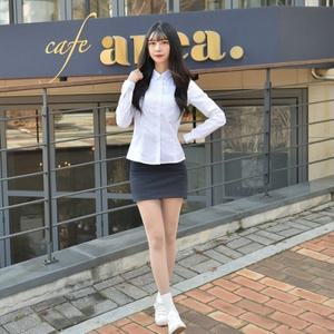 여성 밝은 교복 블루 (빅사이즈) 각카라 셔츠