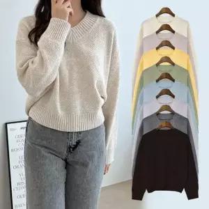 [하프클럽/]라운드니트 터틀넥 브이넥 티 겨울 여자니트티 롱 봄