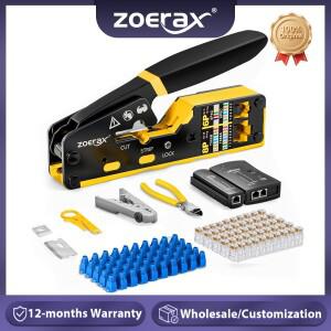 ZoeRax RJ45 CAT6 CAT5E 네트워크 도구 키트, 퍼, 케이블 테스터, 와이어 커터, 블레이드, 50개 커넥터 및