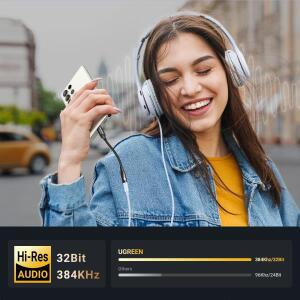 UGREEN 사운드 카드 C타입 ~ 3.5mm AUX 케이블 어댑터 이어폰 변환기 DAC 칩 PD 헤드셋 용 충전