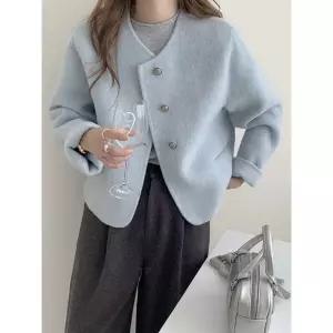 고퀄리티 가을 겨울 루즈핏 핸드메이드 파스텔 울 숏자켓 코트 데일리 하객 데이트룩 