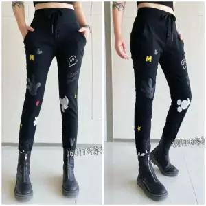 봉숙이 고스트 2025 겨울 기모 신상 따뜻한 여성 스판 허리 밴딩 여자 배기 면 고무줄 팬츠 블랙 검정 색 베기 9부 긴 바지