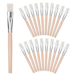 20개 3/5인치 평면 페인트 브러시, 우드 수채화 나무 손잡이가 있는 작은 수채화, 오일, 공예용 페이스 바디 아트, 아크릴, 화이트