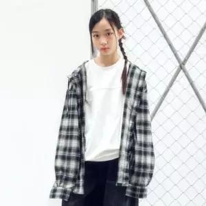 [갤러리아] [TMIU] 티미유 주니어 오버핏 후드 체크셔츠 TUSH254P01U