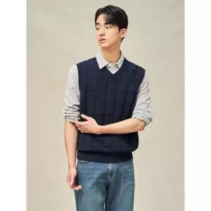 [빈폴멘]그리드 체크 베스트 - 네이비 (BC5351C03R)