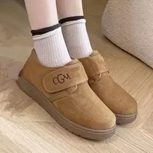 여성 겨울 단화 모카신 안감 여자 털 신발 부드러운 벨크로 방한모 방한화 플랫 슈즈