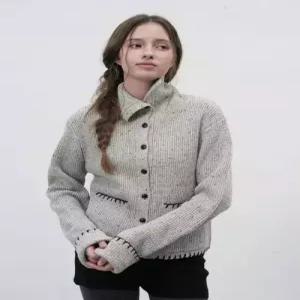 제네럴아이디어 generalideastandard 스티치 하이넥 카라 가디건 OATMEAL WBE3L04516