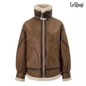 르샵 하이넥 퍼 배색 레더 무스탕 자켓 DP4JK011A