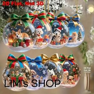 8 세트 홀리데이 크리스마스 귀여운 강아지 2D 나무 펜던트 볼 장식 집 창문 사무실 교실 마당 및 파티