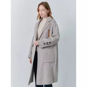 [하프클럽/]핸드메이드 울 포켓 루즈핏 헤링본 롱 코트