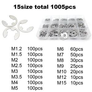 1005pcs E 클립 스냅 Circlip 와셔 구색 키트 상자 M1.2 M2 M3-M15 블랙 65 Mn 304 스테인레스 스틸 외부