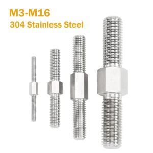 왼쪽  오른쪽 나사 이중 엔드 로드 304 스테인레스 스틸 M3-M16 외부 육각형 변환 포지티브 네거티브 블롯