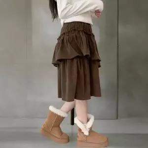 [하프클럽/]여성 사랑스러운 언발란스 셔링 캉캉 프릴 밴딩 미디 스커트