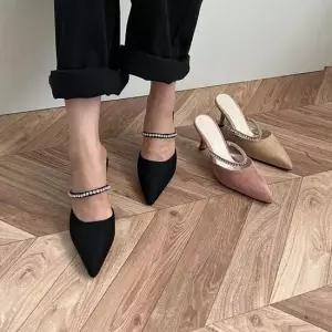 뮬힐 스틸레토힐 스웨이드 메리제인 뾰족코 스트랩