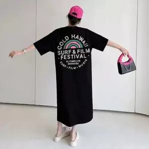 [하프클럽/]하와이 오버핏 반팔 원피스