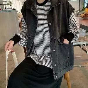 [하프클럽/]여자 조끼 베스트 레이어드 간절기 아우터 흑 청 데님