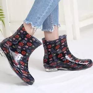 [하프클럽/]물장화 617 시장 패션 여성단장화 꽃무늬장화 방수