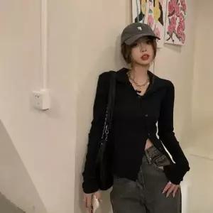 [하프클럽/]대각라인 올데이 칼라 세로패턴 뜨개탑 반팔티 크롭핏 롱티 폴