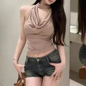 [신세계라이브쇼핑][옷자락] 여자 드레이프 홀터넥 백리스 포인트 티셔츠