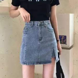 여성 치마바지 트임 신축성 데님 스커트
