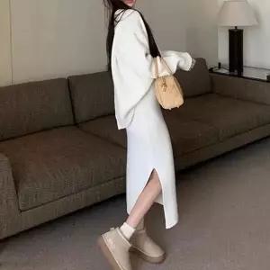 니트 뒷트임 골지 옆트임 밴딩 스커트 세트