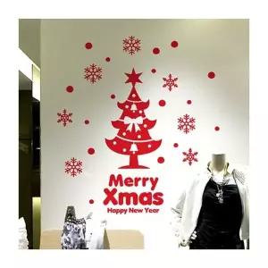 ( )크리스마스 리본트리 레드 유리창문 데코스티커