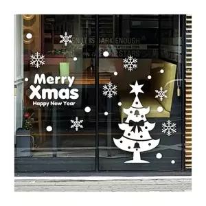 ( )크리스마스 리본트리 화이트 유리창문 데코스티커