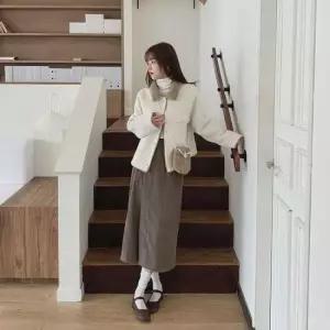 여성용 양털카라 소매무스탕 스타일 자켓