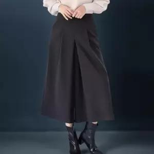 여성 핀턱 와이드핏 기모 8부 치마바지 뒷밴딩 팬츠