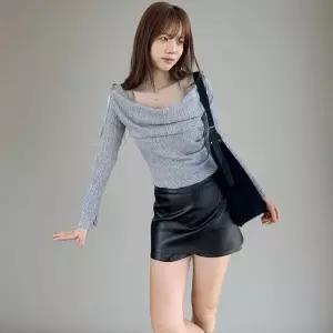 |KHT9D69|여성 슬림핏 니트 오프숄더 리본 어깨 셔링 탑