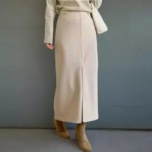 |KHK17EE|여성용 겨울 모직 H라인 롱 스커트 출근 스타일 앞트임