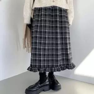 [다잇템] 여성 프릴장식 격자 후레아 롱스커트