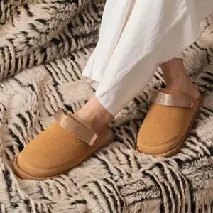 [다잇템] 여자 스트랩 앞코 라운드 퍼 슬리퍼