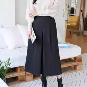 |KSP9261|여성 핀턱 기모 바지 와이드핏 8부 뒷밴딩 치마바지