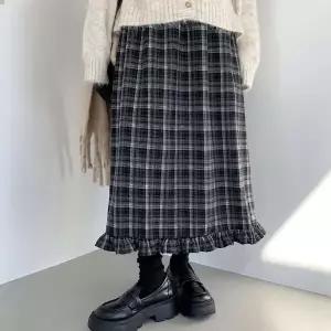 |KHK1809|여성 체크 프릴 롱 스커트 플레어 디자인