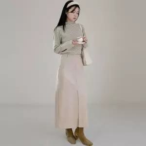 KHK17EE여성용 H라인 롱 스커트 겨울 출근복 앞트임 모직 스커트