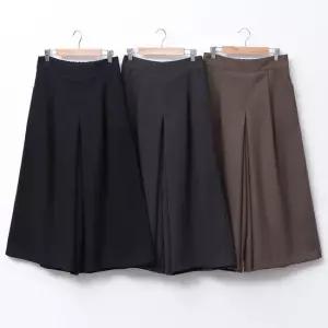 여성 기모 와이드핏 8부 핀턱 뒷밴딩 치마바지