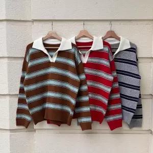 [신세계라이브쇼핑][옷자락] 여성 겨울 배색 카라넥 단가라 롱슬리브 니트티