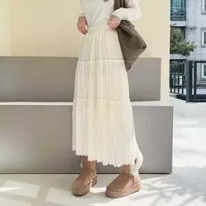 [옷자락]여성 러블리 레이스 하트 펀칭 롱 스커트