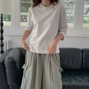 [하프클럽/] 여성 가을 기본 라운드 무지 데일리 편한 7부 티셔츠