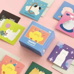 해피 미니카드 세트 대용량 편지지/축하/카드/연말/새해/엽서/메시지/감사/감성/소원/편지/그림/미니/봉투